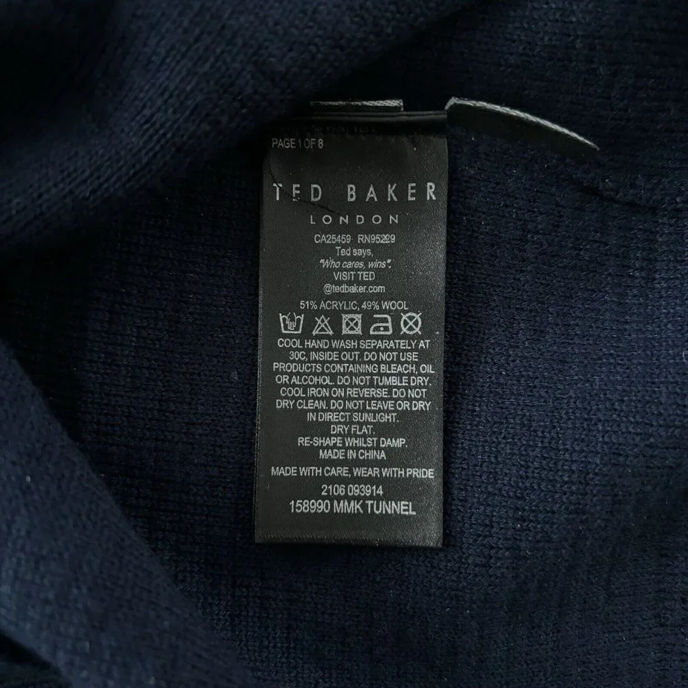 Ted Baker Blue Wool Blend Sweater (Men’s XL/XXL) Tunnel 1/4 Zip Slim Fit